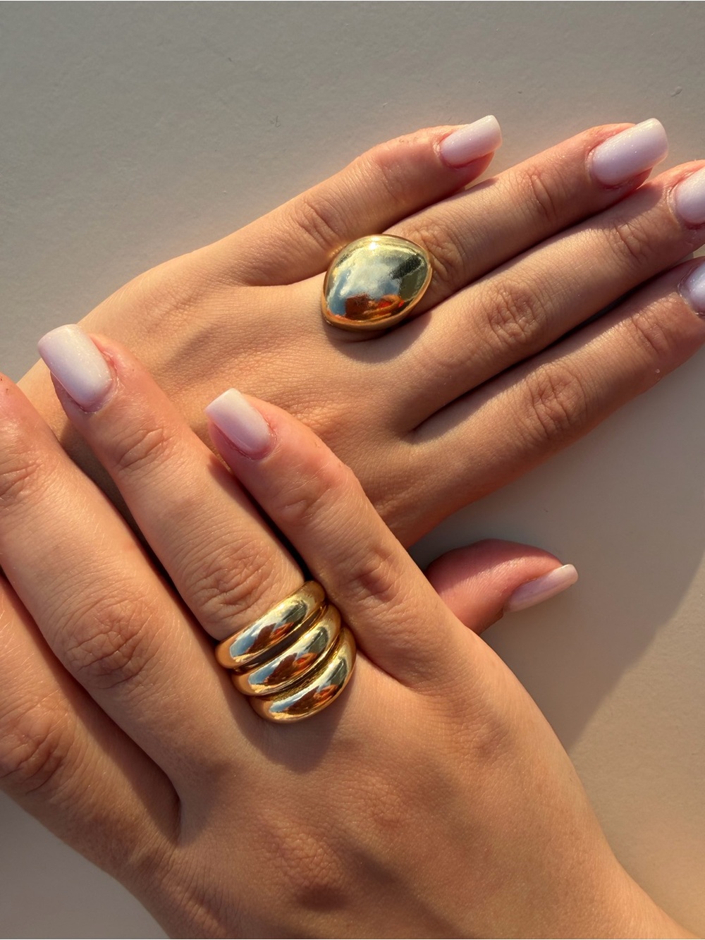 Gold Statement Dome & Triple Band Rings - Women's Fashion Jewelry